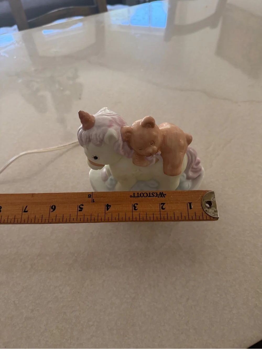 Enesco White Ceramic Unicorn Rocking Night Light with Teddy Bear Accent - Picture 6 of 7